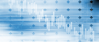 Blue and white graphic showing downtrend in data